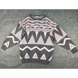 VTG 80s Adele Knit Sweater Retro Geometric Artsy Abstract Pink Gray Made In USA